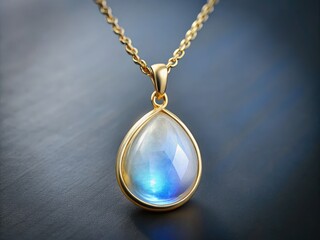 Mystic moonstone pendant with gold setting on standard scale for product showcase. Generative AI