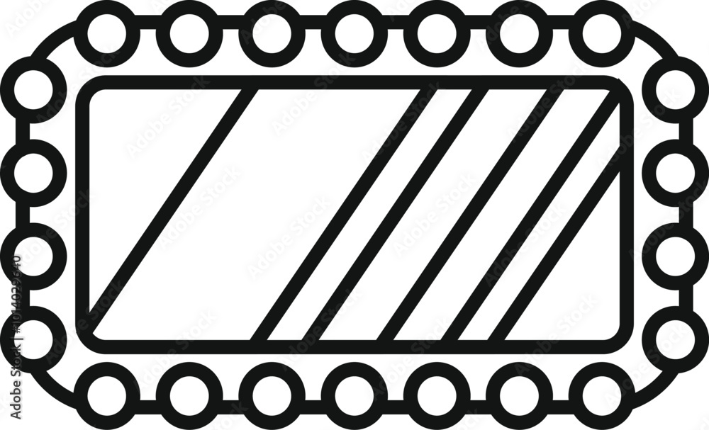 Poster rectangular mirror with round frame line icon, mirror frame concept