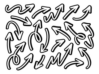 Hand drawn arrows collection Set simple flat arrows isolated on white background. Arrow mark icons and arrow paint. Stock vector. EPS10.