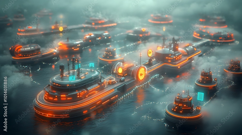 Poster sleek and efficient cargo ships utilizing data analytics to optimize global import export logistics 