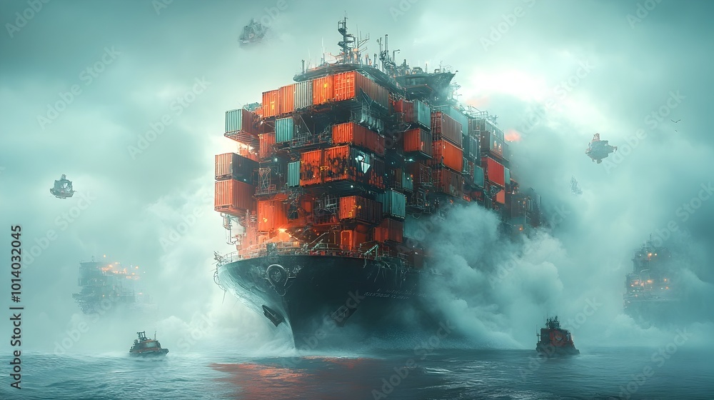 Aufkleber massive technologically advanced cargo container vessels with streamlined silhouettes and intricate 