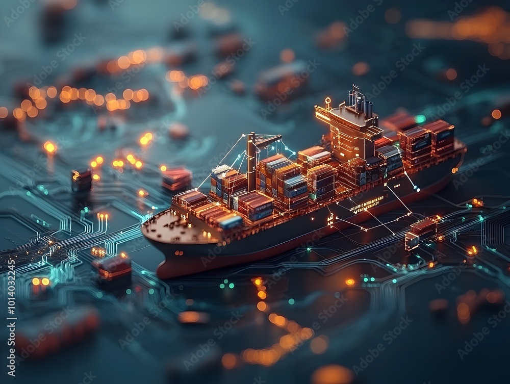 Poster massive freight ships equipped with advanced ai powered navigation systems orchestrate the seamless 