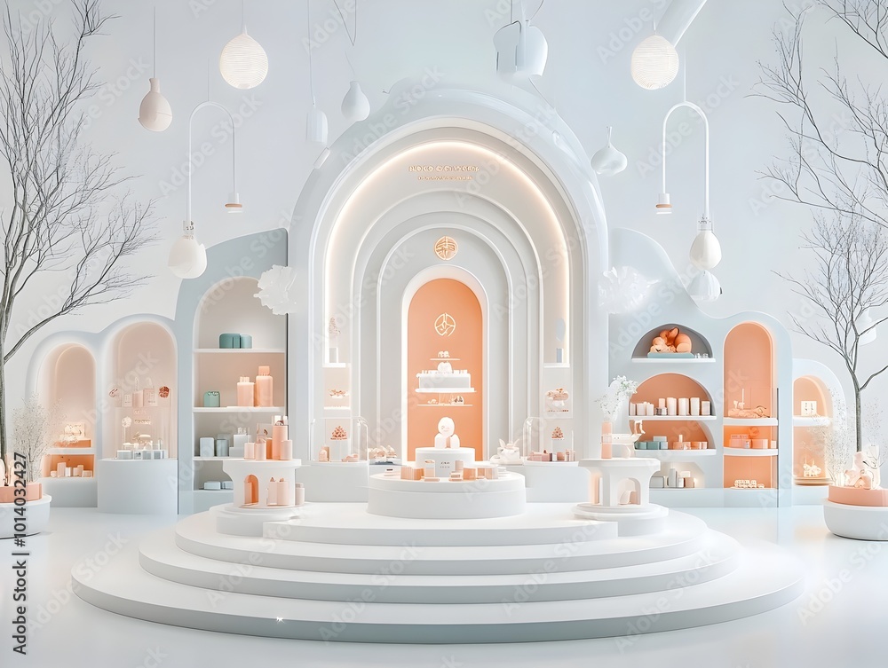 Aufkleber elegant minimalist product display in a pastel colored pristine studio space with diffused natural l