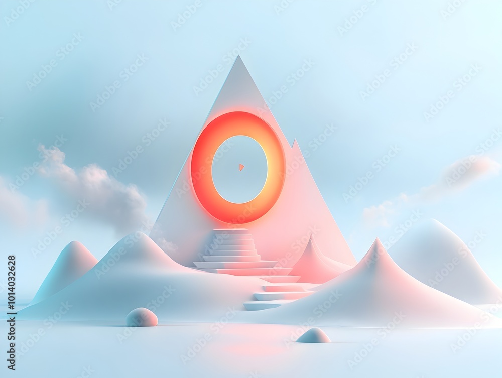 Poster simplistic digital motif featuring sharp angular forms and a muted color gradient creating an innova