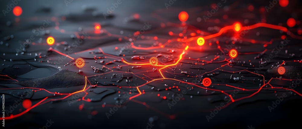 Poster conceptual abstract depiction of a futuristic smart city s intelligent transportation network featur