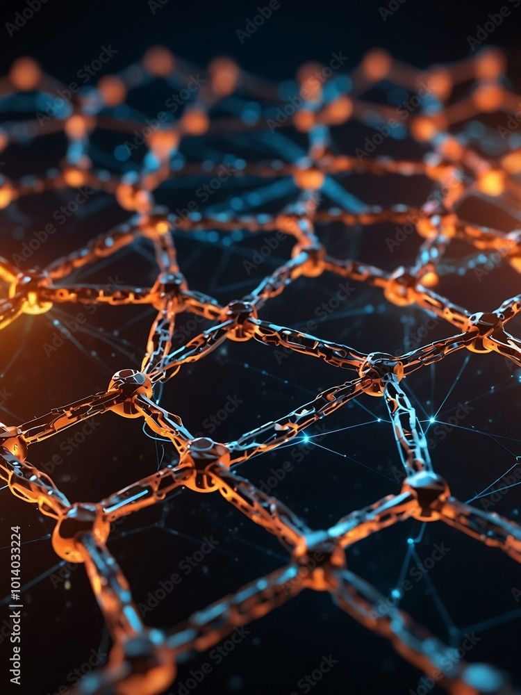 Poster blockchain network with glowing 3d links