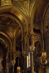 Indoor ceiling view of Saint Jean cathedral in Lyon