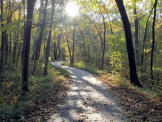 Obraz premium Forest Escape: A Jogging Trail Through the Depths of a Dense Woodland