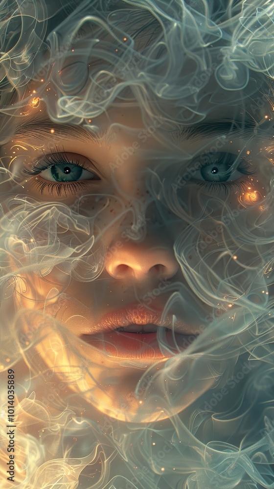 Poster Dreamy Portrait of a Woman with Glowing Light