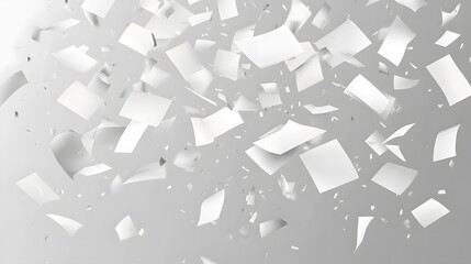 Realistic set of white paper sheets falling down isolated on transparent background