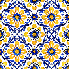 Mexican Traditional Folk Art Style Seamless Tile