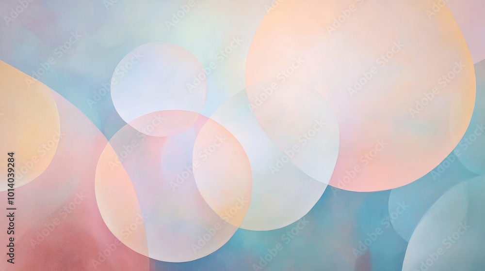 Poster Abstract pastel circles overlapping on soft background