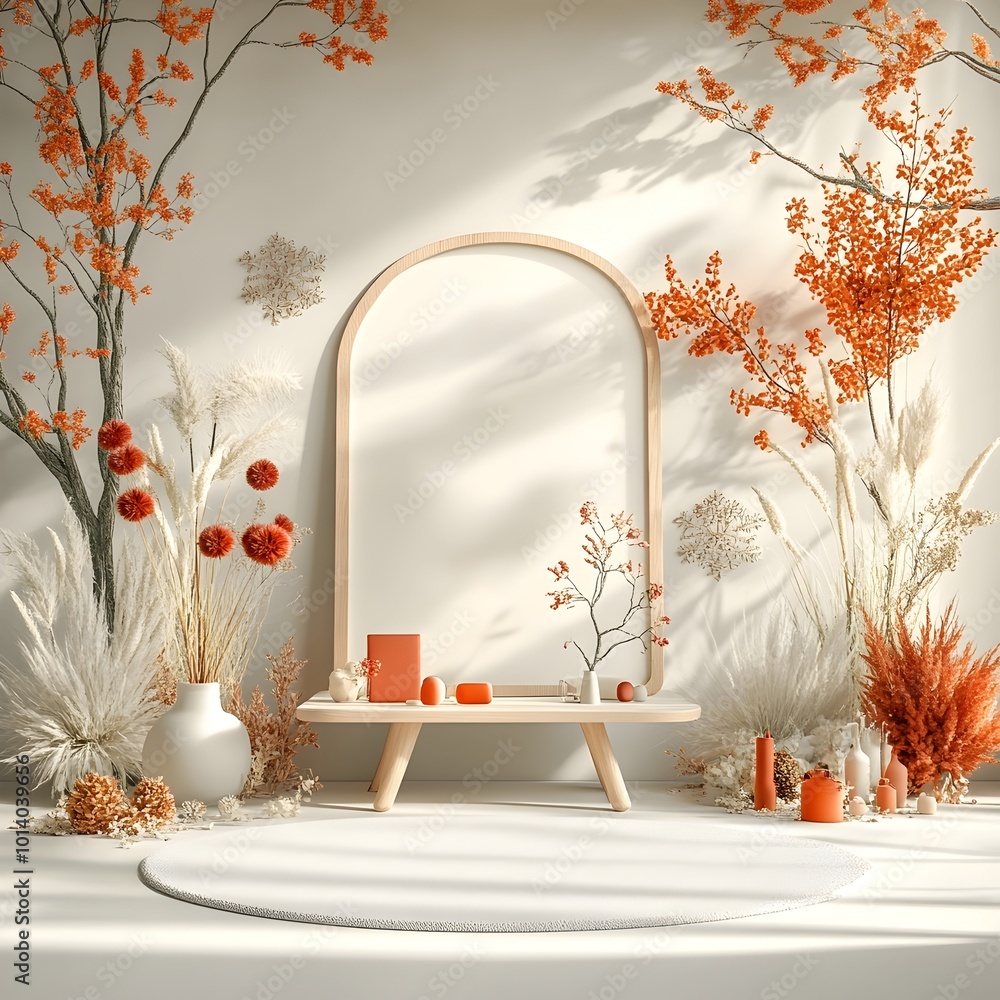 Aufkleber minimalist 3d studio interior with an empty room and a product display podium featuring soft shadows