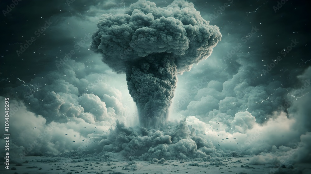 Poster captivating 3d rendering of a powerful tornado descending from the ominous roiling clouds captured w