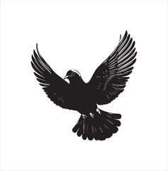 pigeon isolated on white background, bird, silhouette, eagle, vector, flying, animal, illustration, wing, nature, black, birds, dove, feather, wings, tattoo, fly, hawk, design,Art & Illustration