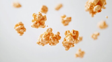 Crispy Popcorn Chicken Pieces Isolated on White Background Floating Snack in Mid-Air Realistic Food Photography Generative AI