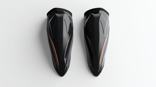High-quality black and sleek shin guards on a white background with a modern glossy design sport protective gear Generative AI