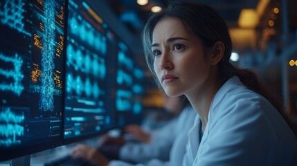 Diverse researchers collaborate on analyzing CRISPR data in a modern lab setting