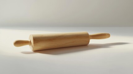 Minimalistic wooden rolling pin on a white background ideal for kitchen and baking visuals in food design contexts. Generative AI