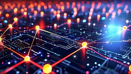 Show a network of interconnected AI systems, each represented by glowing nodes in a futuristic digital landscape.