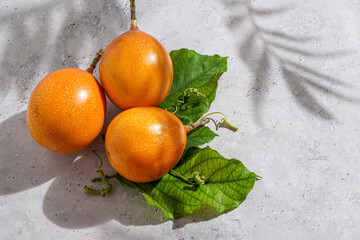fresh passion fruit, Passiflora ligularis, sweet granadilla or grenadia