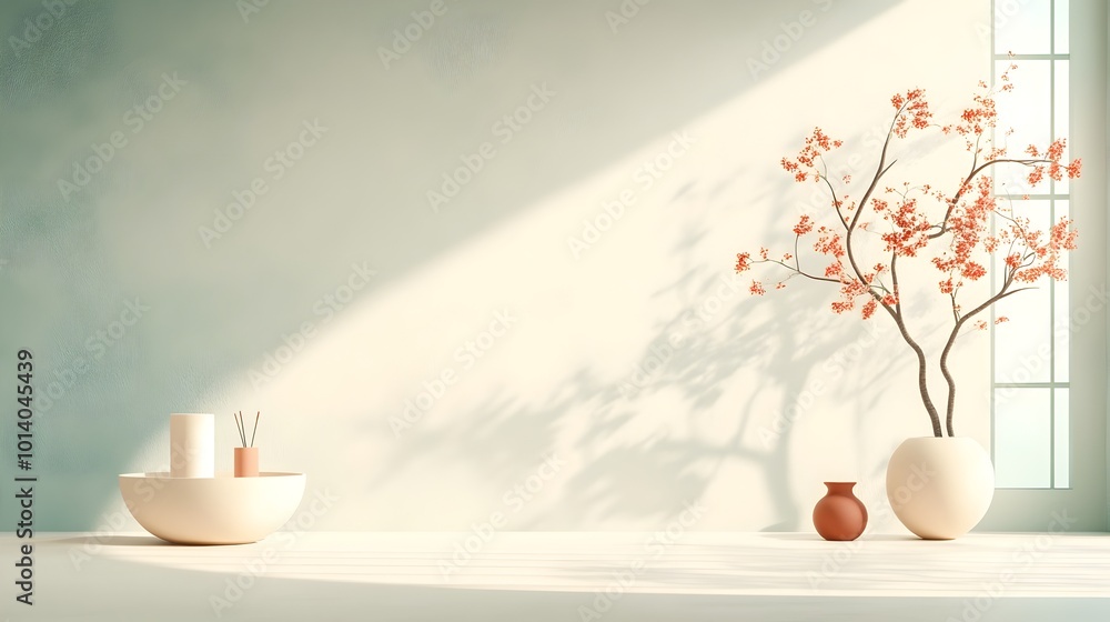 Poster minimalist and modern 3d studio room with textured cream background empty floor and wall product pod