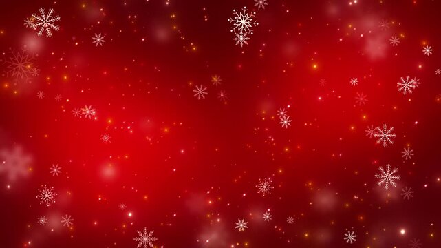 red christmas background with snowflakes and golden shiny stars, christmas and new year holiday motion background