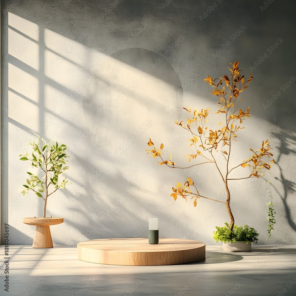 Poster minimalist 3d studio scene featuring a vacant floor and wall a product display podium and soft shado
