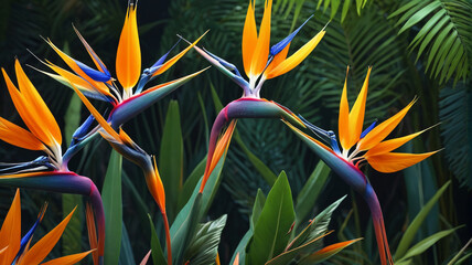 Exotic bird of paradise flaunting its vibrant hues and intricate plumage in a dazzling courtship display, captivating the hearts of onlookers with its beauty and grace, Generative AI