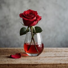 Rosa color rojo sobre una mesa