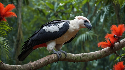 Exotic bird sanctuary home to graceful egrets, with their elegant white plumage, and colorful kingfishers diving into crystal-clear streams in search of prey,a haven for avian diversity, Generative AI