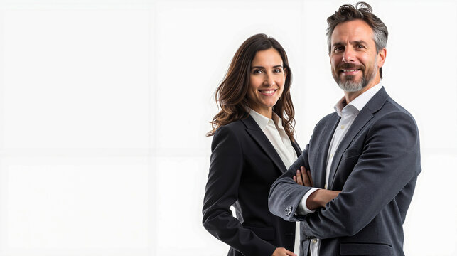 A man and a woman standing next to each other with their arms crossed