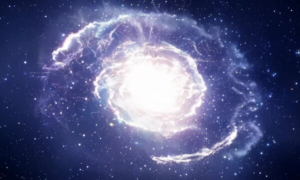 Bright flash of a supernova explosion illuminating a distant galaxy. Video