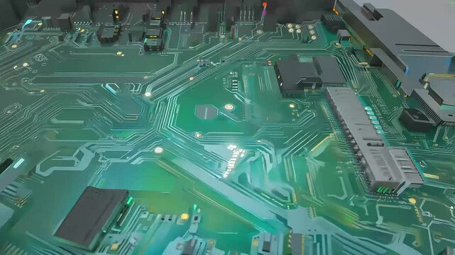 ometric animation featuresprinted circuit board highlighting various electronic components invisually appealing way perfect technological advancements isometric component electrical chips