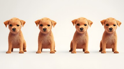 Set of cute little puppy dogs in a creative minimal 3D style, showcasing their adorable features against a clean white background