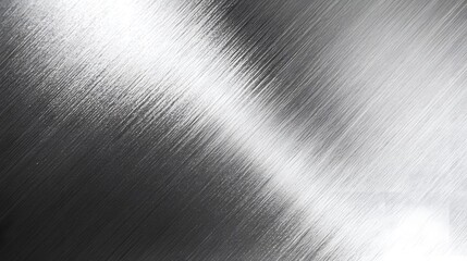 Silver metal texture of brushed stainless steel plate, displaying a sleek, reflective surface with light reflections that emphasize the texture