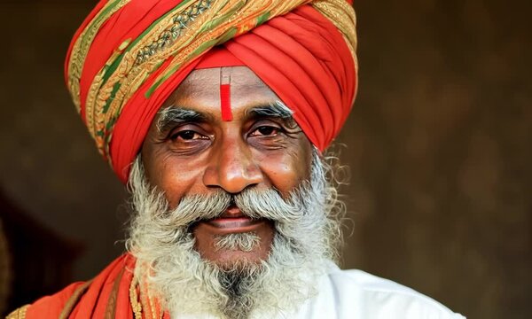 Elderly Indian man with a turban and a warm smile. Video