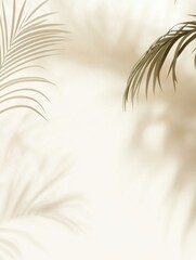 Elegant Minimalist Background Featuring Light Beige Tones and Subtle Shadows, with a Blurred Palm Leaf Silhouette in the Upper Left Corner Against a White Wall, Perfect for Design and Presentation Use