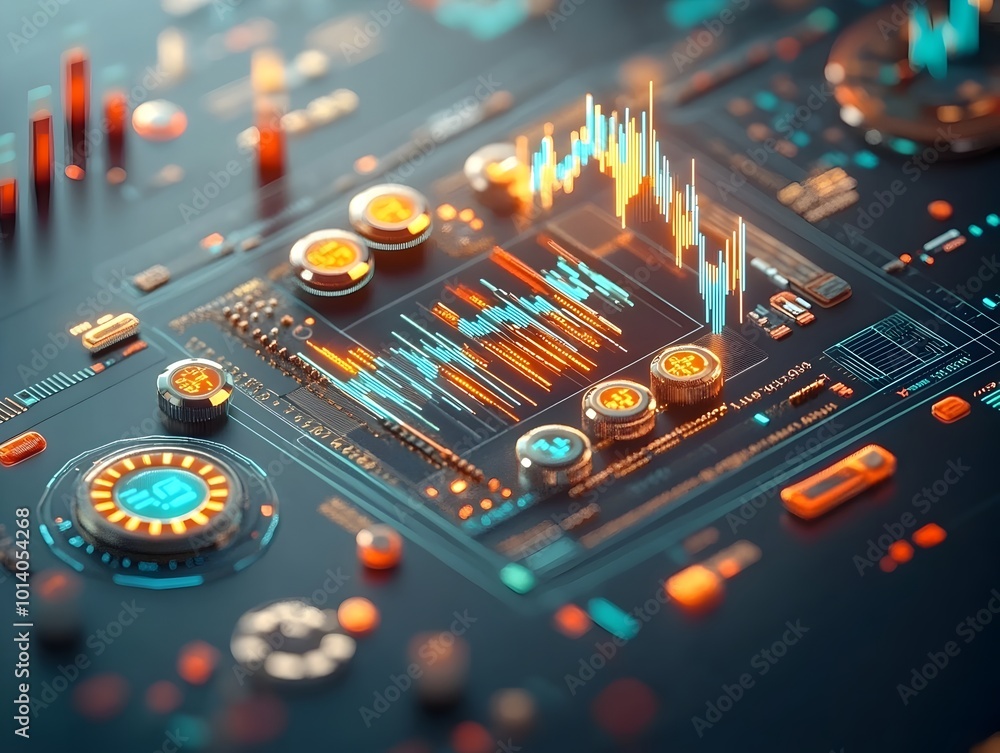 Poster extreme close up macro shot of a blue market investment chart showcasing in depth examination of det
