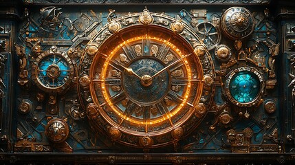 Obraz premium Cosmic clock with the Ten Sefirot as its hands and numbers each emitting light and energy representing the cycles of time and creation in Kabbalah