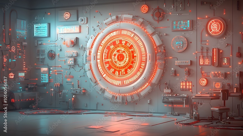 Poster immersive techno organic digital landscape featuring intertwined circuits pulsating data flows