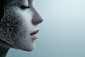 Biometric precision: advanced facial scanning line, the intricate technology of modern security, with precise recognition features enhancing personal identification and safeguarding access