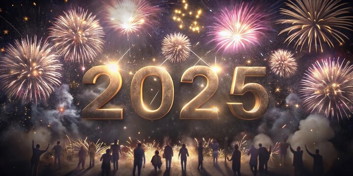 Celebrating the arrival of 2025 with fireworks and joyful gatherings under a starry night sky