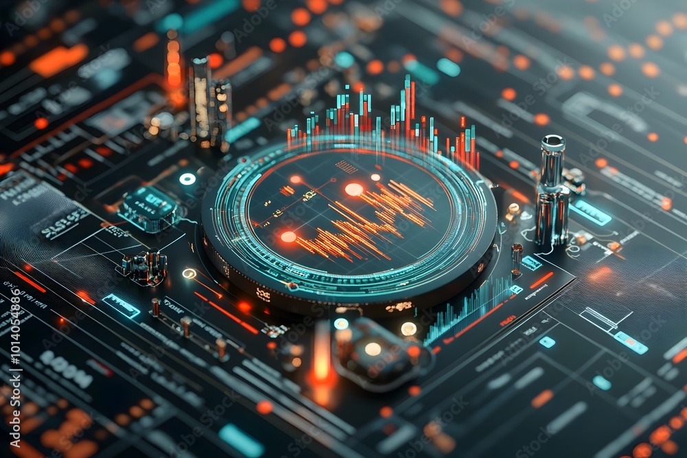 Poster intricate macro close up of a blue market investment trading chart comprehensive candlestick graph d