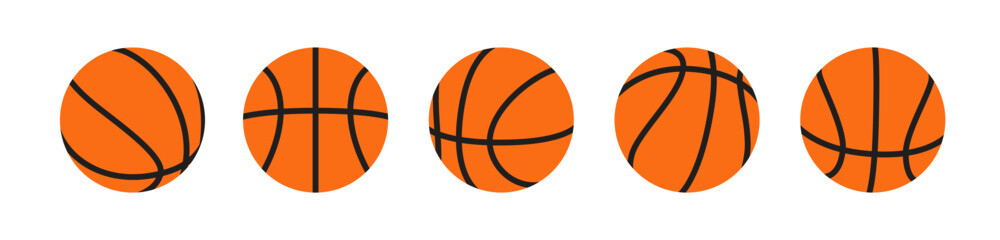 Orange basketball ball icons. Set of basketball balls symbols.