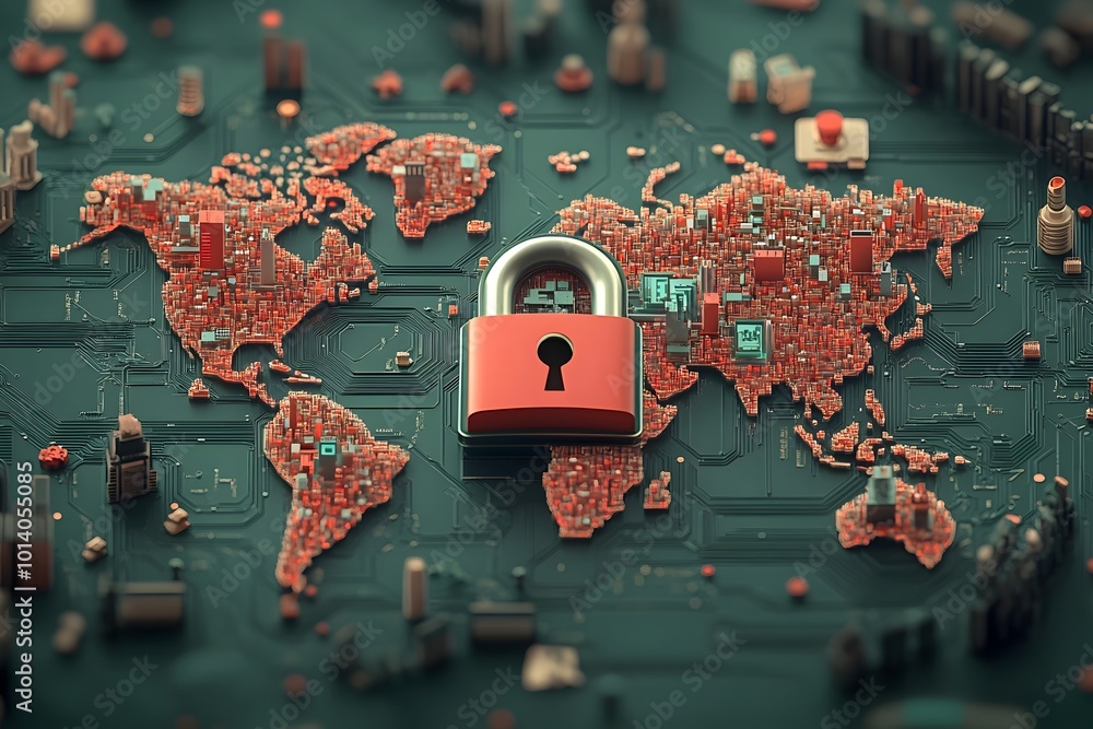 Poster locked digital infrastructure a captivating and futuristic visualization of the global digital lands