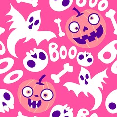 Halloween cute pumpkins seamless monsters pattern for wrapping paper and fabric