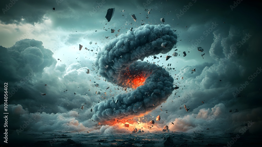Poster captivating 3d rendering of a towering tornado descending from gloomy dramatic clouds with a swirlin