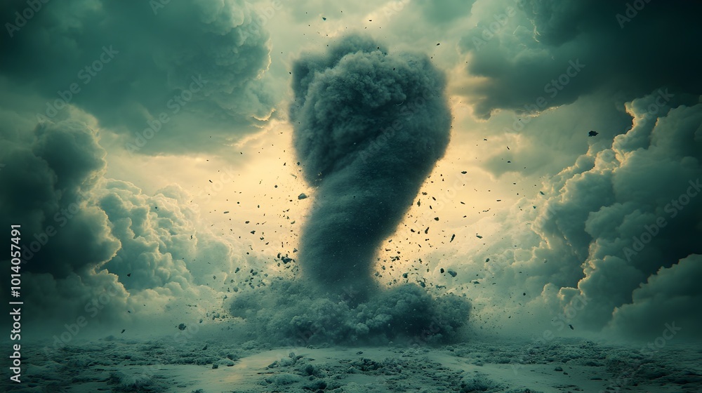 Poster captivating 3d rendering of a powerful tornado descending from the ominous roiling clouds captured w