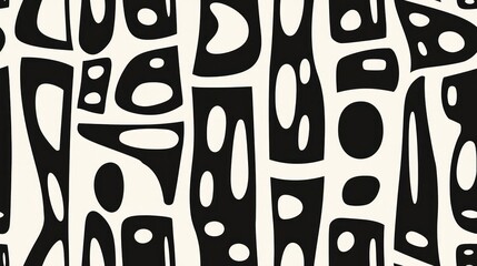 A modern abstract pattern featuring bold black shapes on a light background, ideal for graphic design or textile use.
